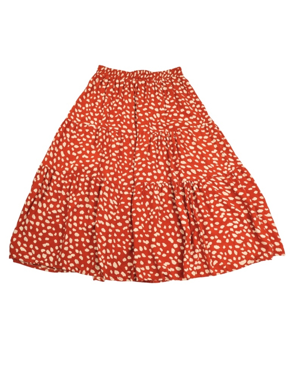 Merokeety Burnt Orange Animal Print Tiered Midi Skirt Small Boho